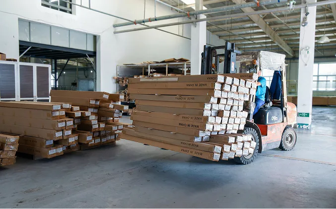 Forklift moving finished blinds components