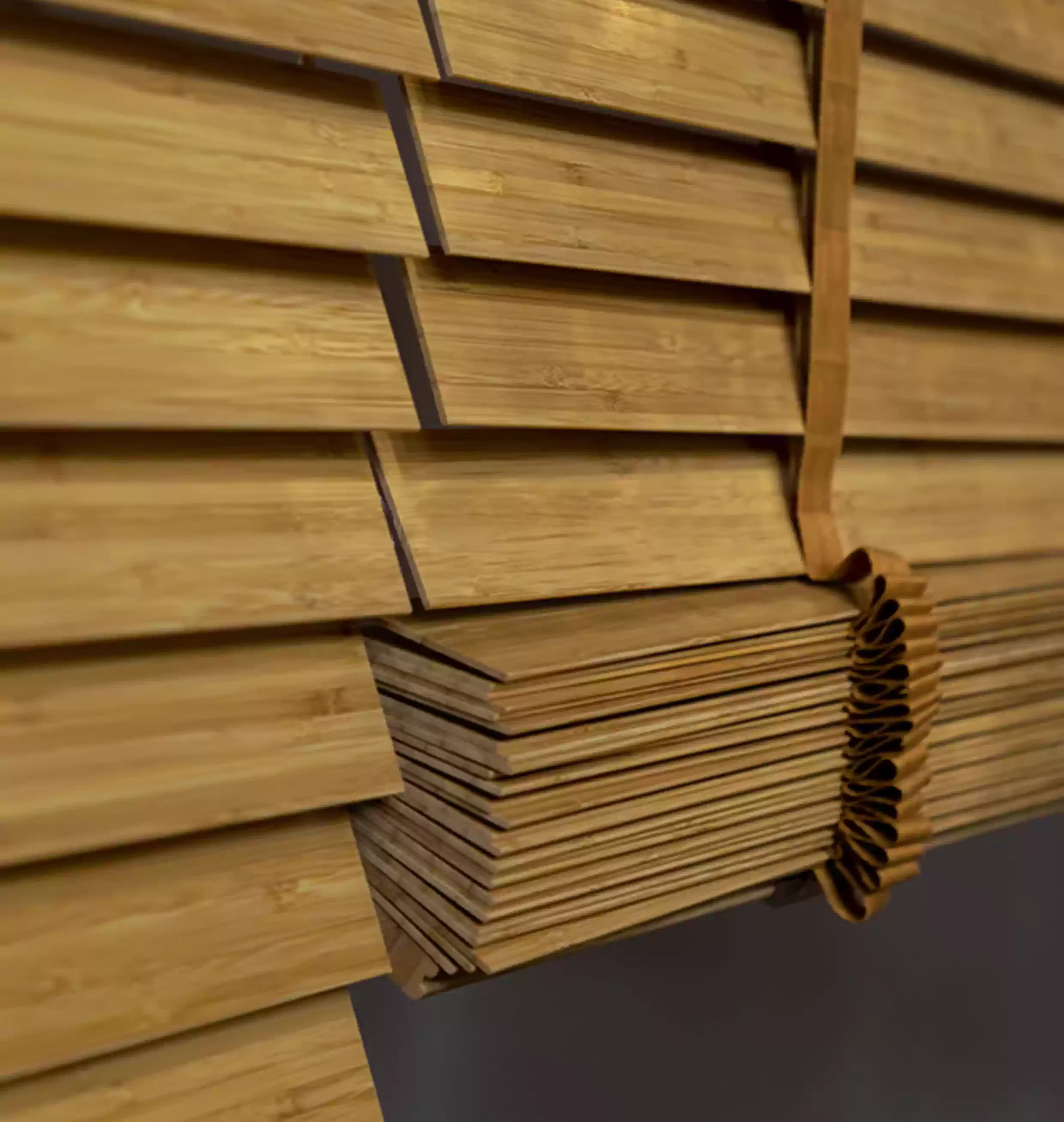 Bamboo wood blinds in a daylight living space